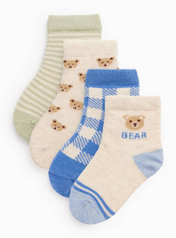 Bear & Check Print Socks 4 Pack 1-6 months